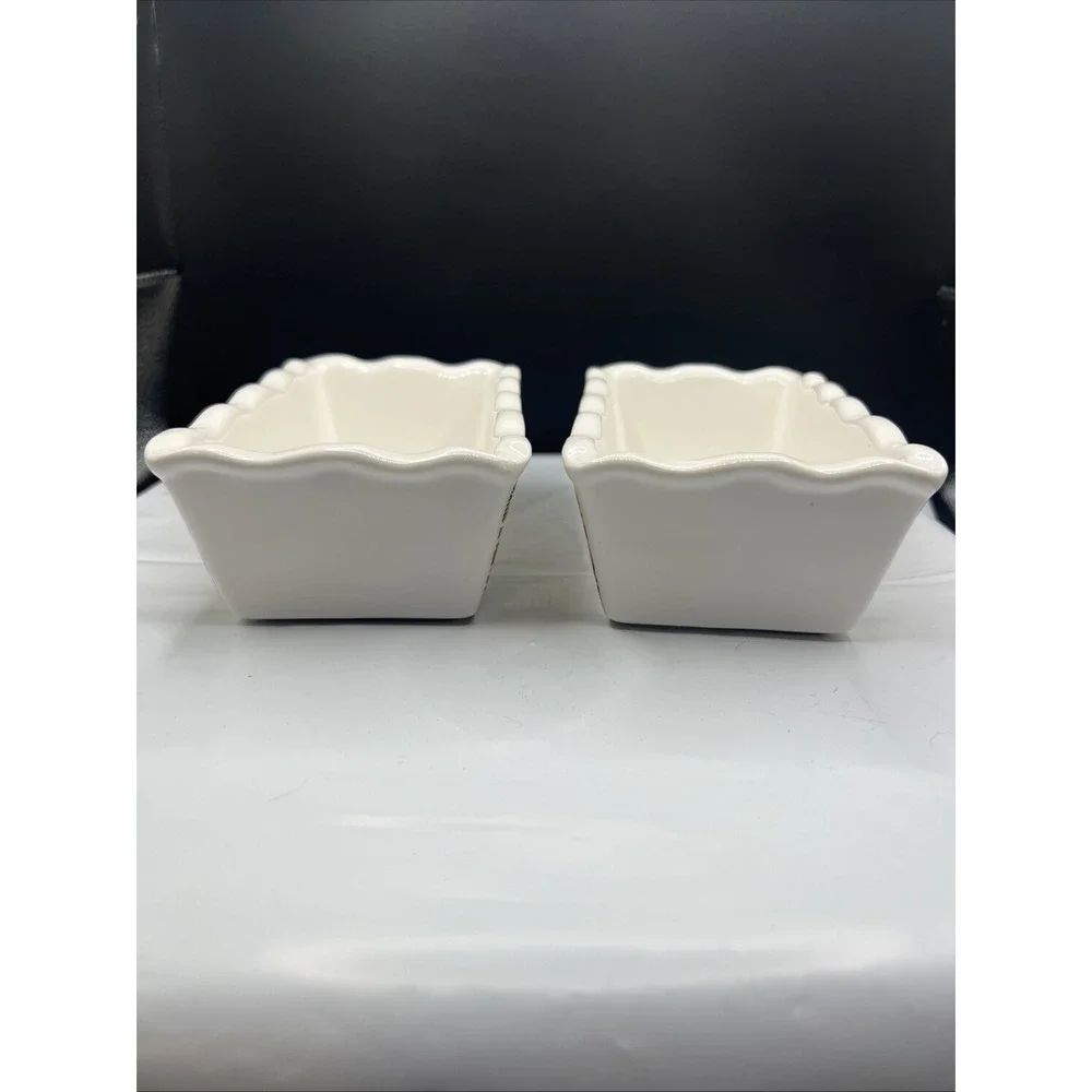 Vintage Old Time Pottery Christmas Gingerbread Mini Loaf Pan Baking Dishes Pair